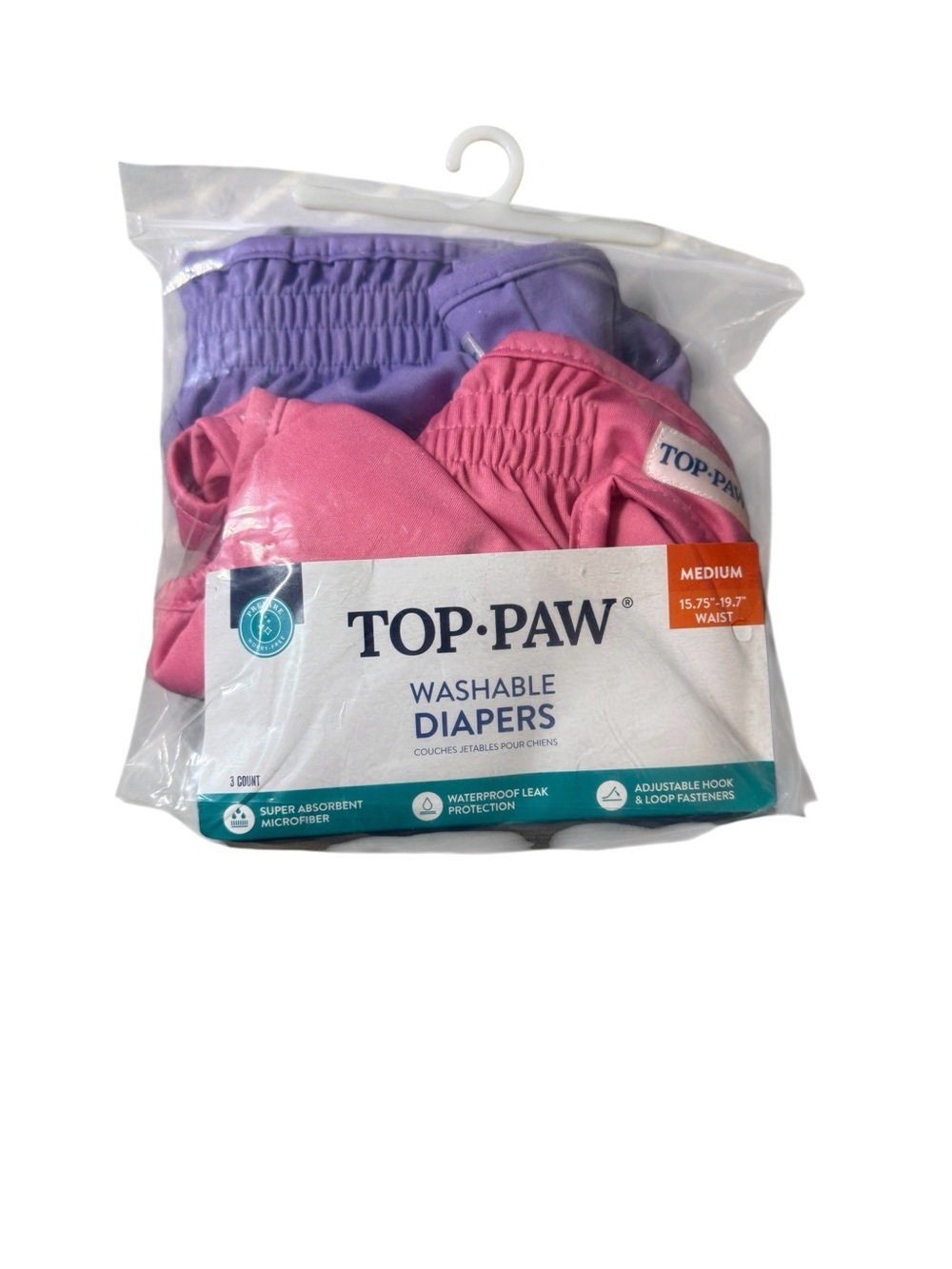 Top Paw Washable Dog Diapers Medium 3ct Female Heat Incontinence Reusable NIP